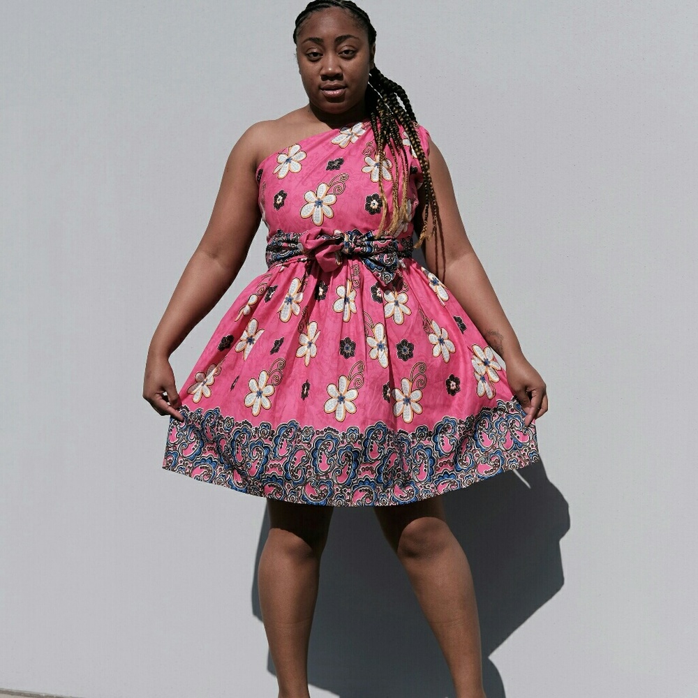 Women african ankara print one shoulder dress